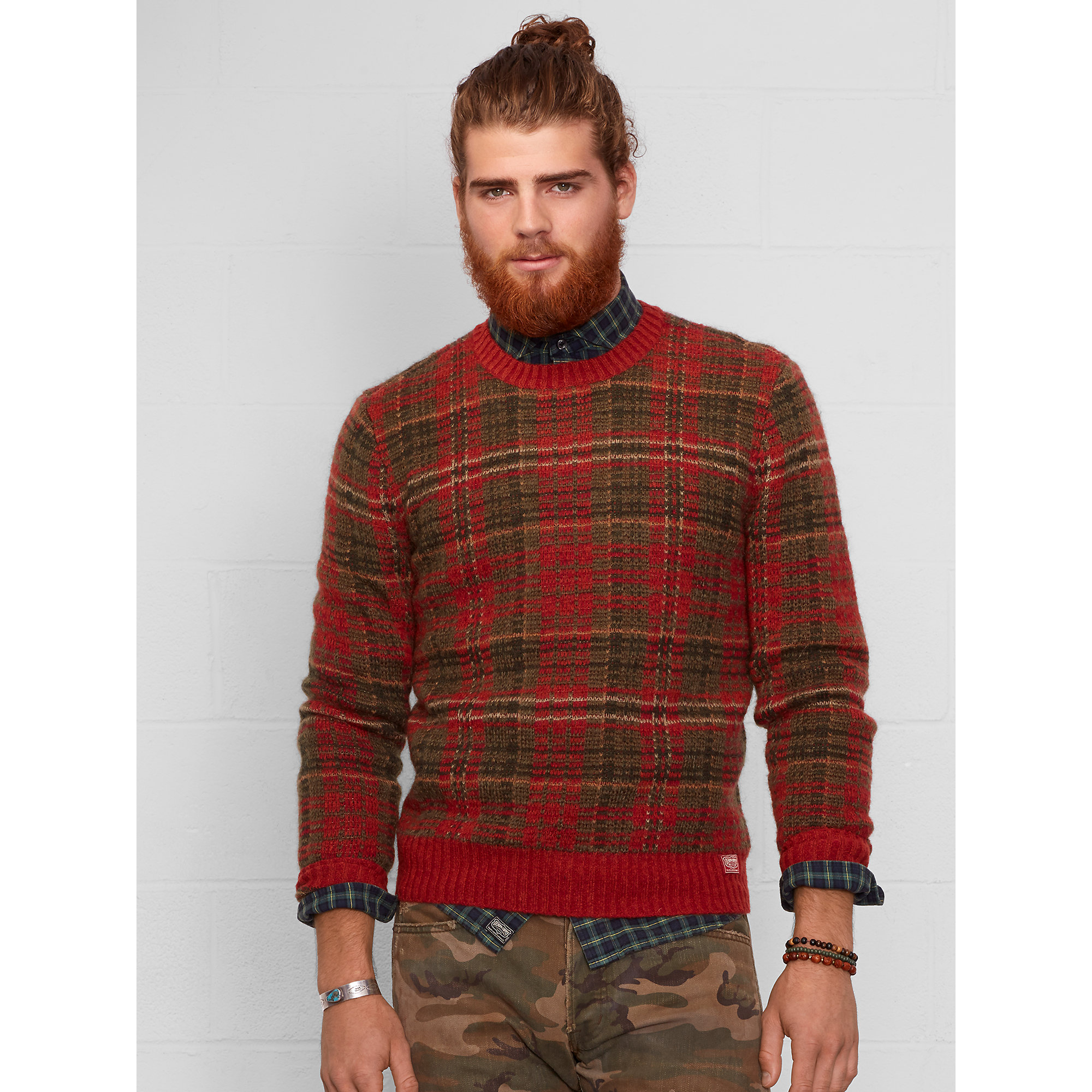 Denim & supply ralph lauren Plaid Wool-Blend Sweater in Red for Men | Lyst