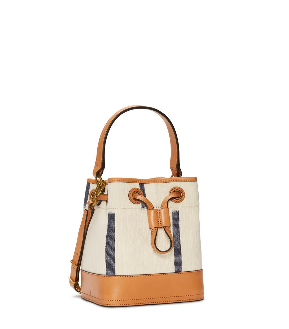 Tory burch Canvas Mini Bucket Bag in Natural | Lyst