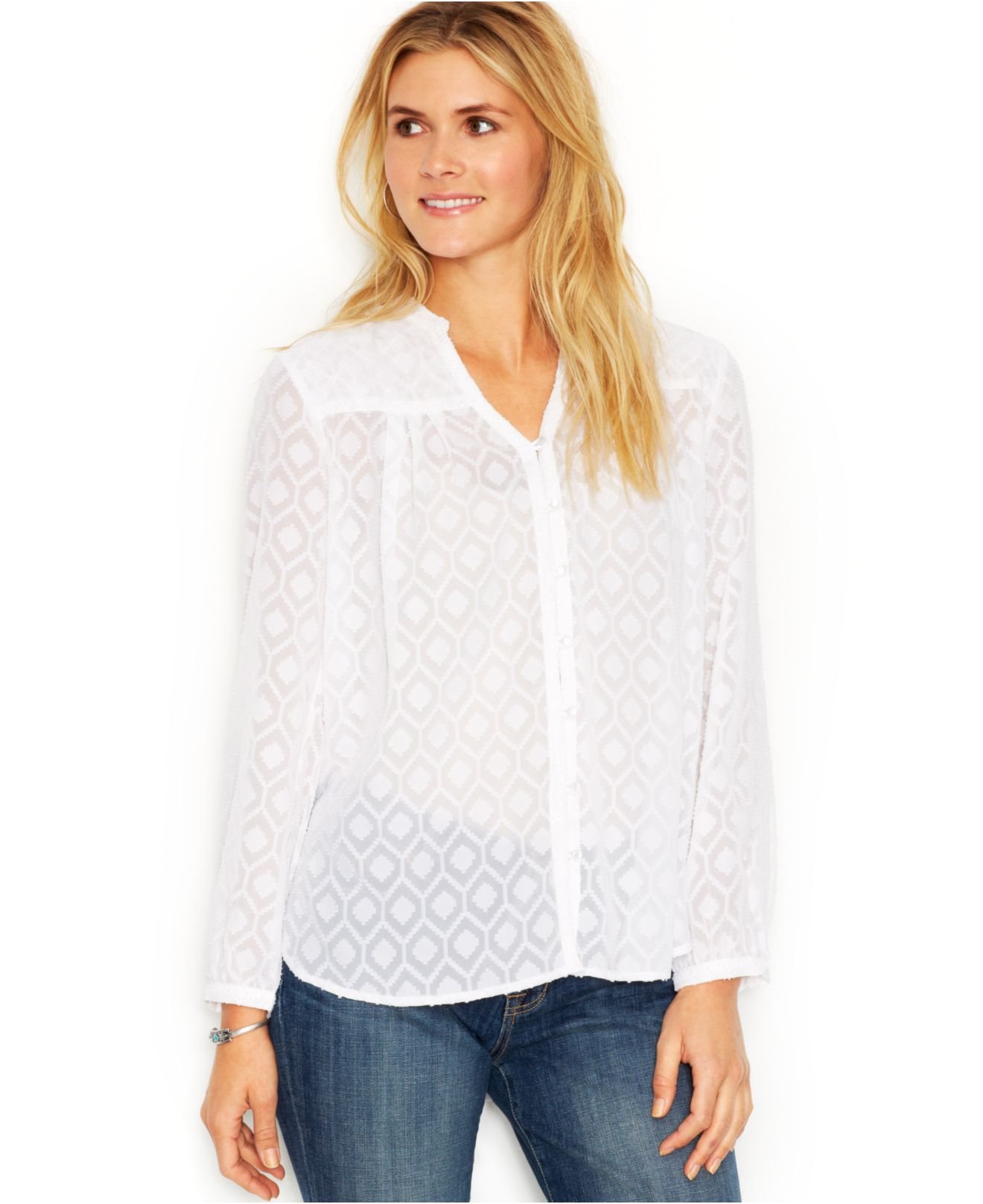 Lucky brand jeans Lucky Brand Short-Sleeve V-Neck Printed Top in White ...