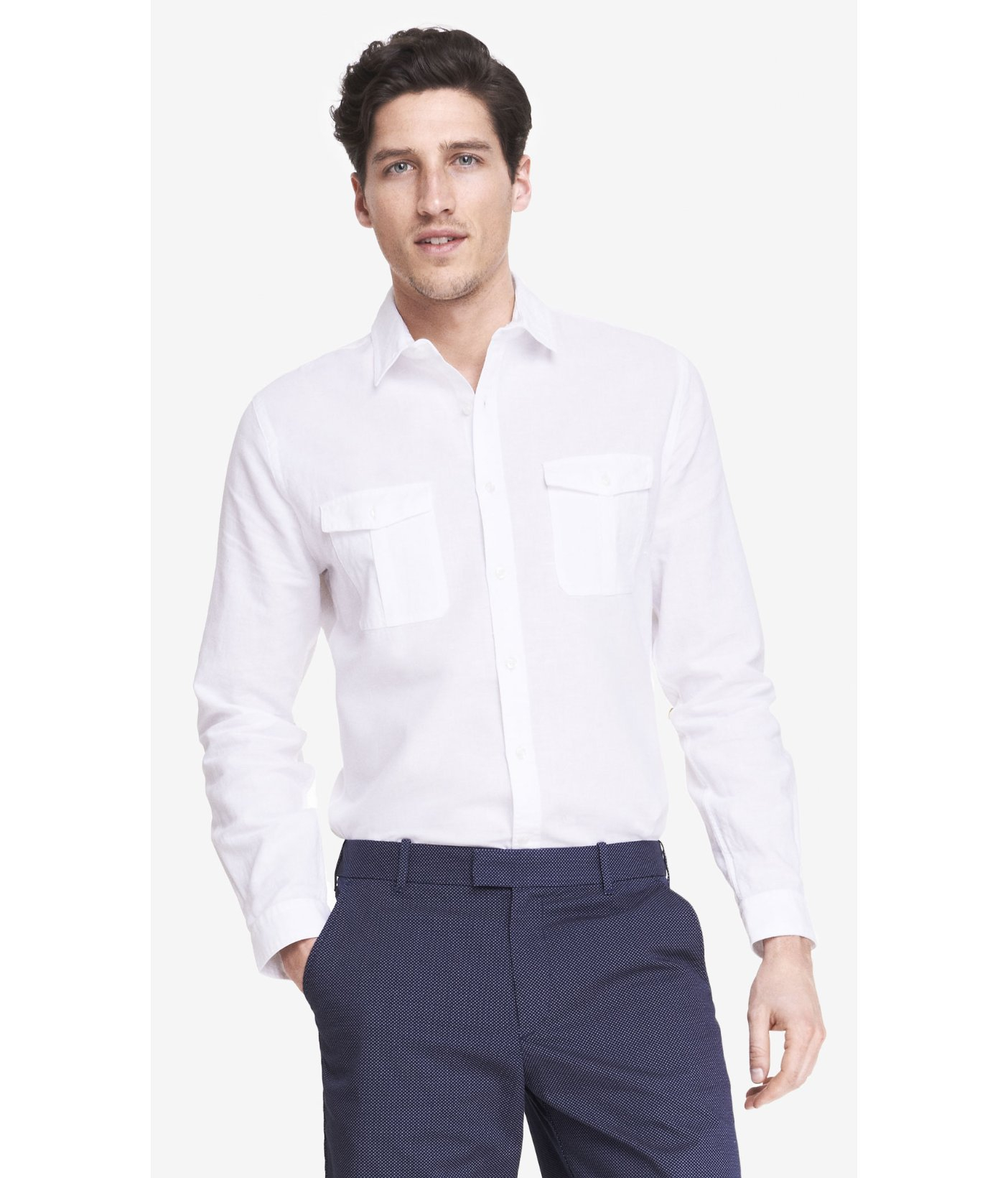 Express LinenCotton Two Pocket Shirt in White for Men Lyst