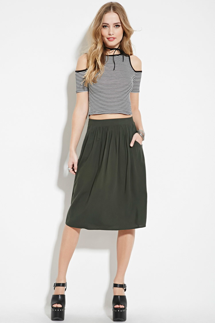 Lyst - Forever 21 Shirred A-line Skirt in Green