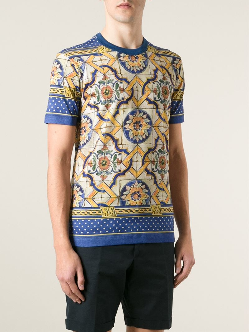Dolce & Gabbana Majolica-Print T-Shirt in Blue for Men - Lyst