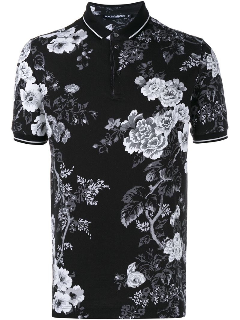 Lyst - Dolce & Gabbana Floral Print Polo Shirt in Black for Men