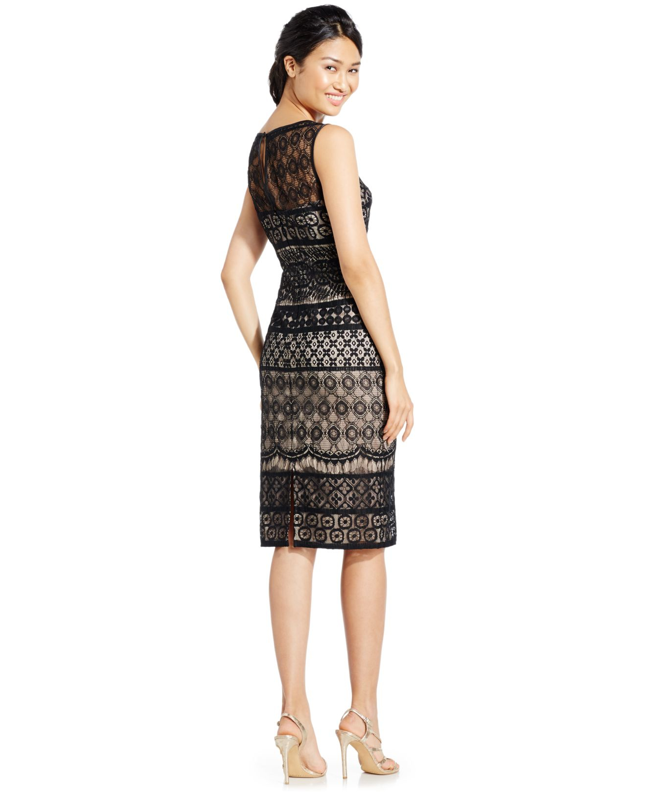 Lyst - Vince camuto Embellished Lace Sheath Dress in Black