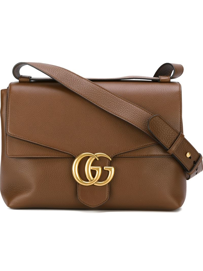 Gucci Marmont Leather Shoulder Bag in Brown | Lyst
