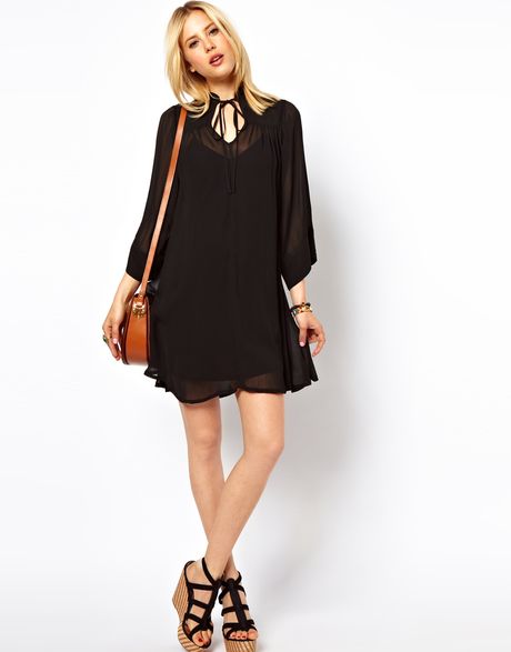 Asos Boho Swing Dress in Black | Lyst