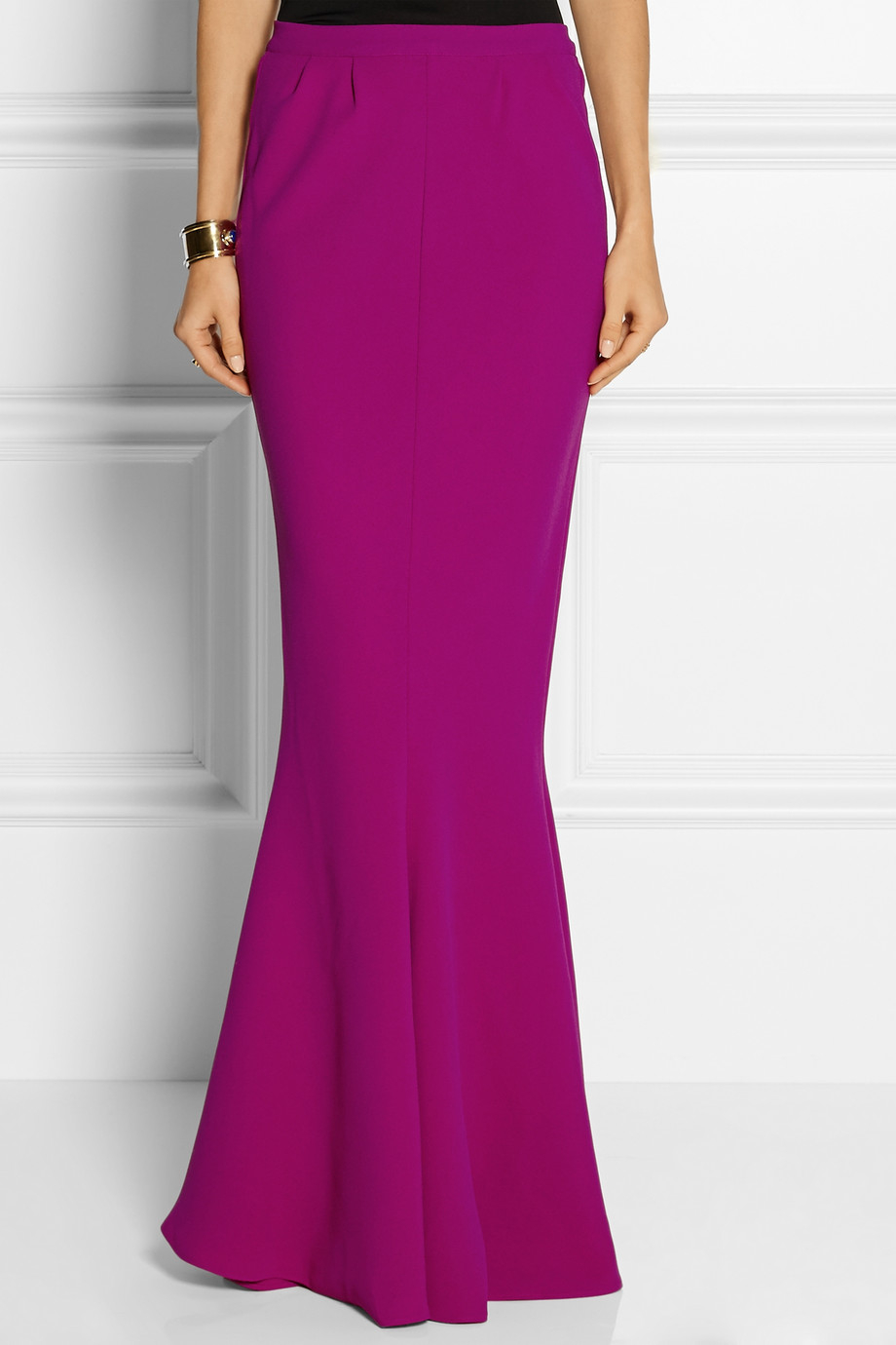 crepe maxi skirt with back zipper and ribbon