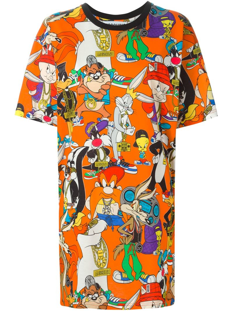 Moschino Looney Tunes T-Shirt Dress in Orange | Lyst