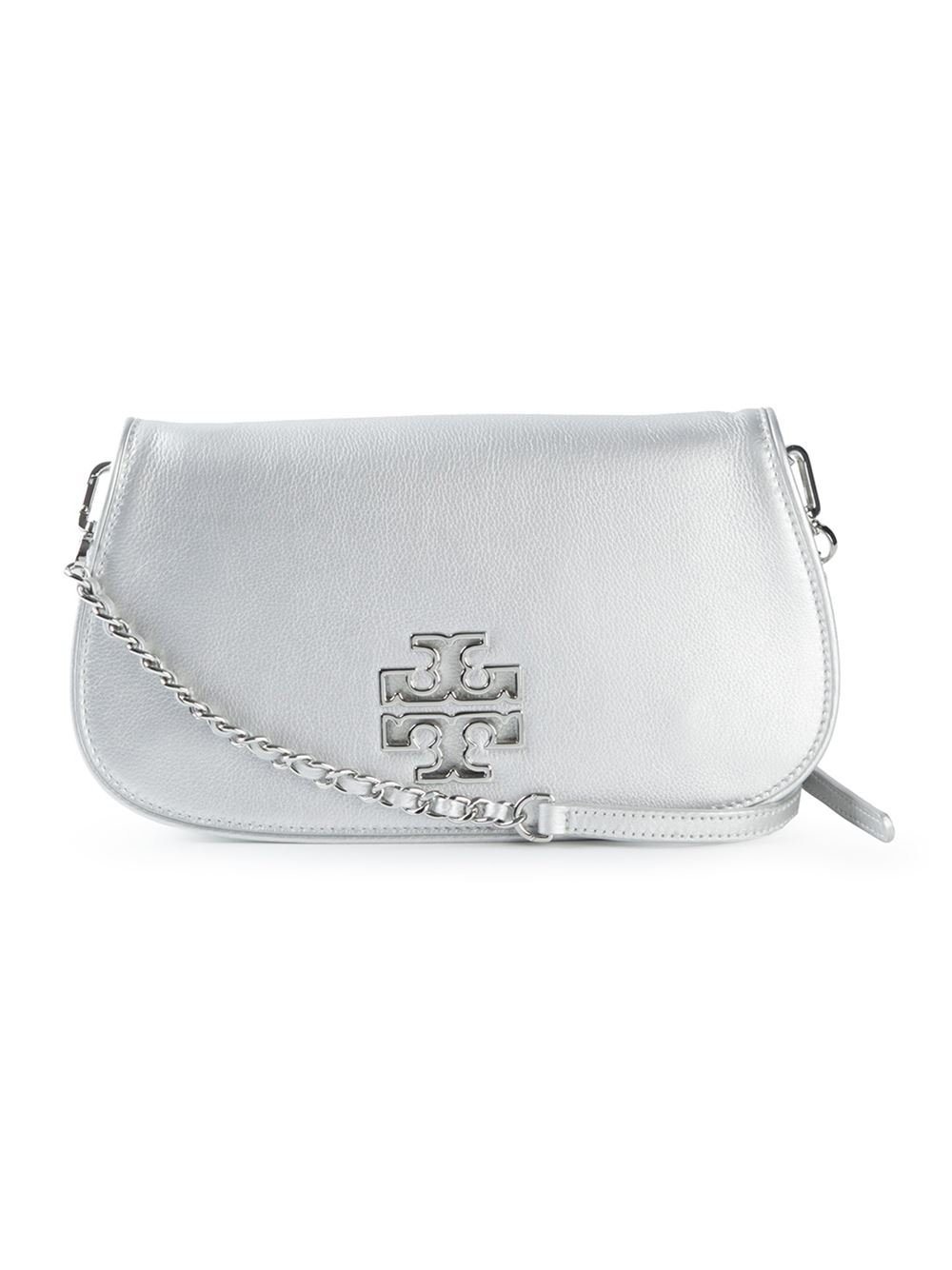 Tory Burch Logo Leather Cross-Body Bag in Silver (metallic) | Lyst