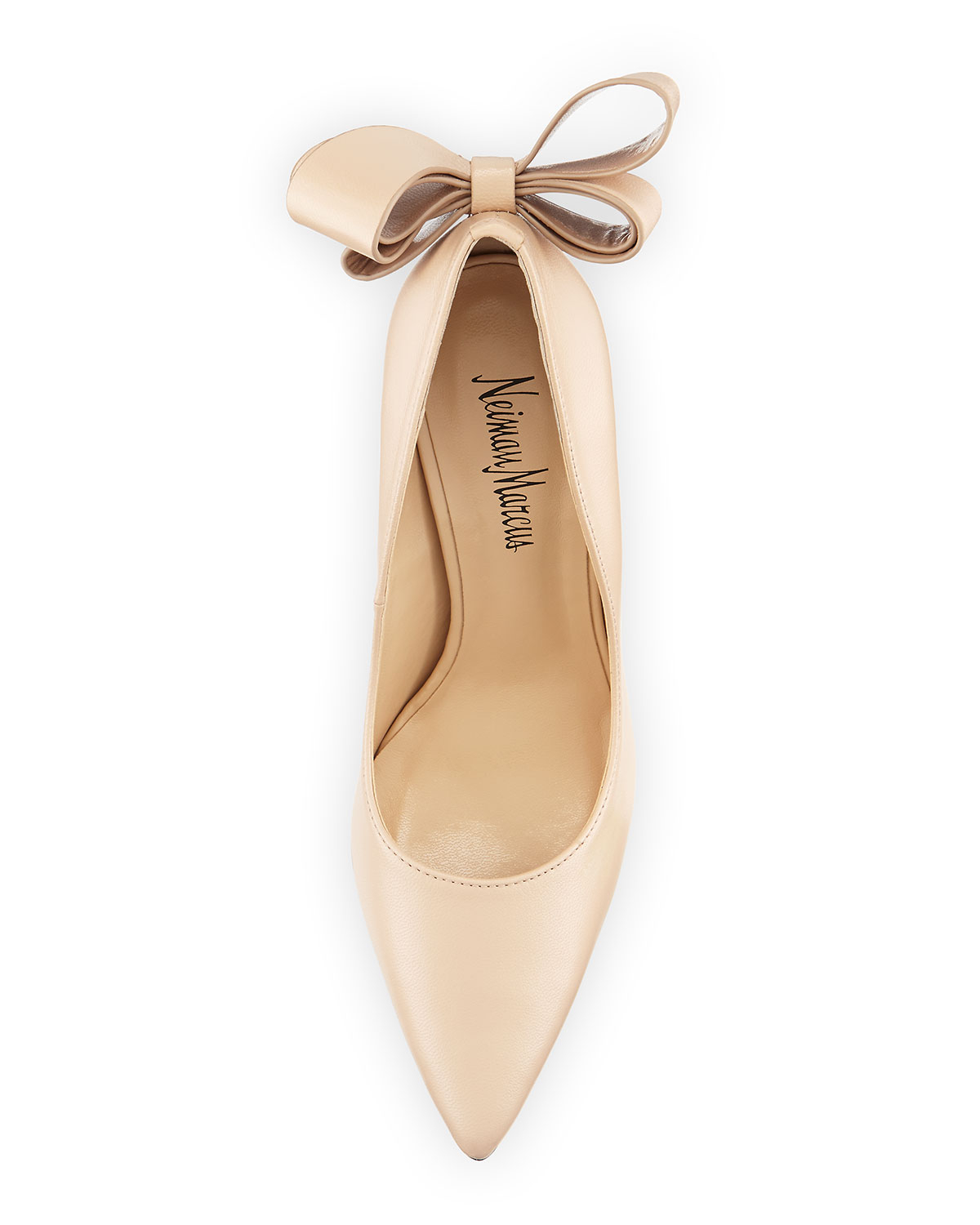 Neiman marcus Verity Leather Bow Pump in Natural | Lyst