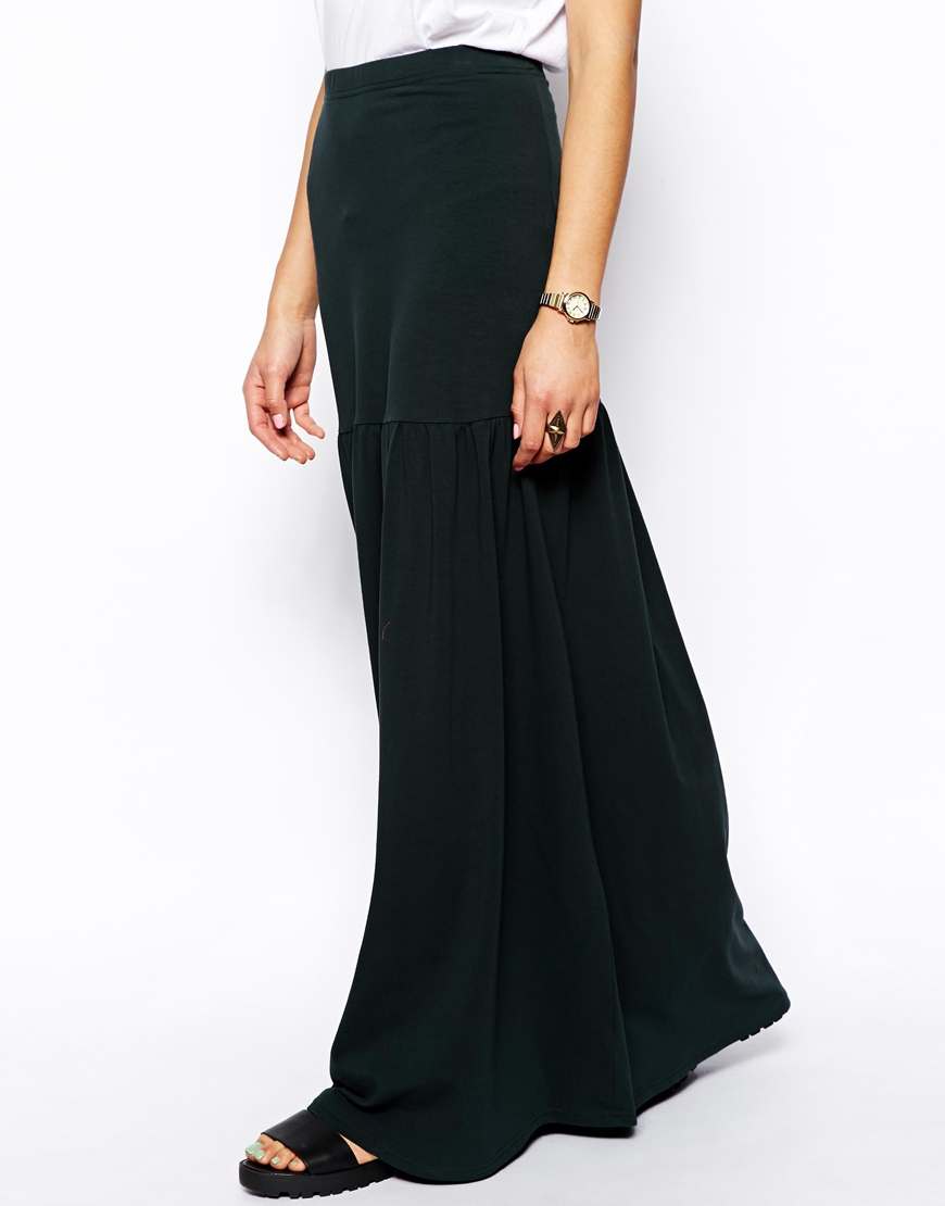 Asos Maxi Skirt With Dropped Waist in Green (Khaki) | Lyst
