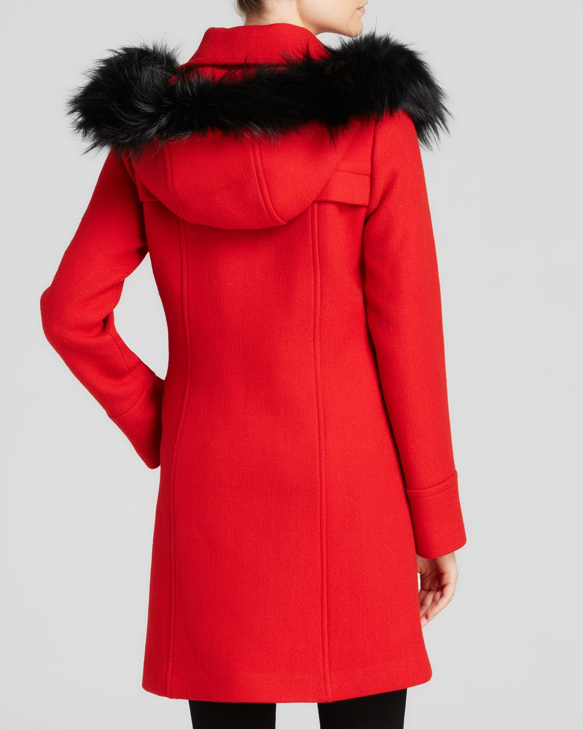 Lyst - Milly Coat Double Wool Duffle with Fur Trim Hood in Red