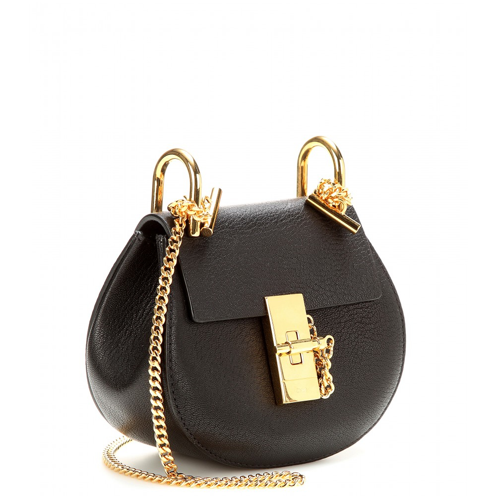Chlo Nano Drew Leather Shoulder Bag in Gold | Lyst