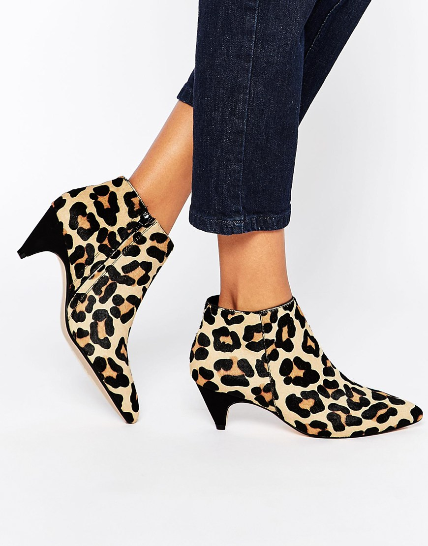 Dune Ophelia Animal Print Pony Effect Kitten Heel Ankle Boots in Brown ...