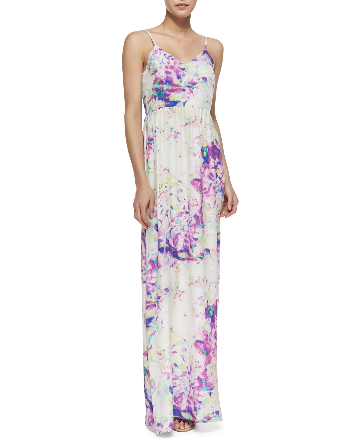 Parker Nico Watercolor-print Silk Maxi Dress in Purple (PURPLE PTR) | Lyst