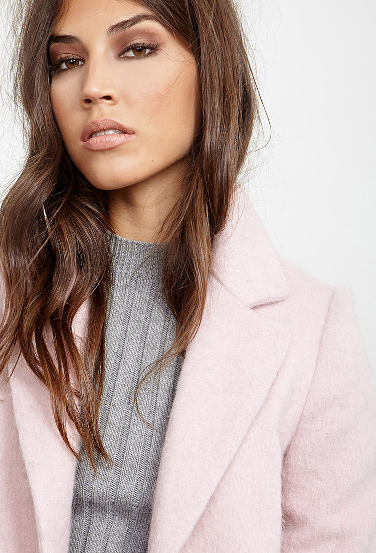 Forever 21 Textured Longline Coat in Pink | Lyst