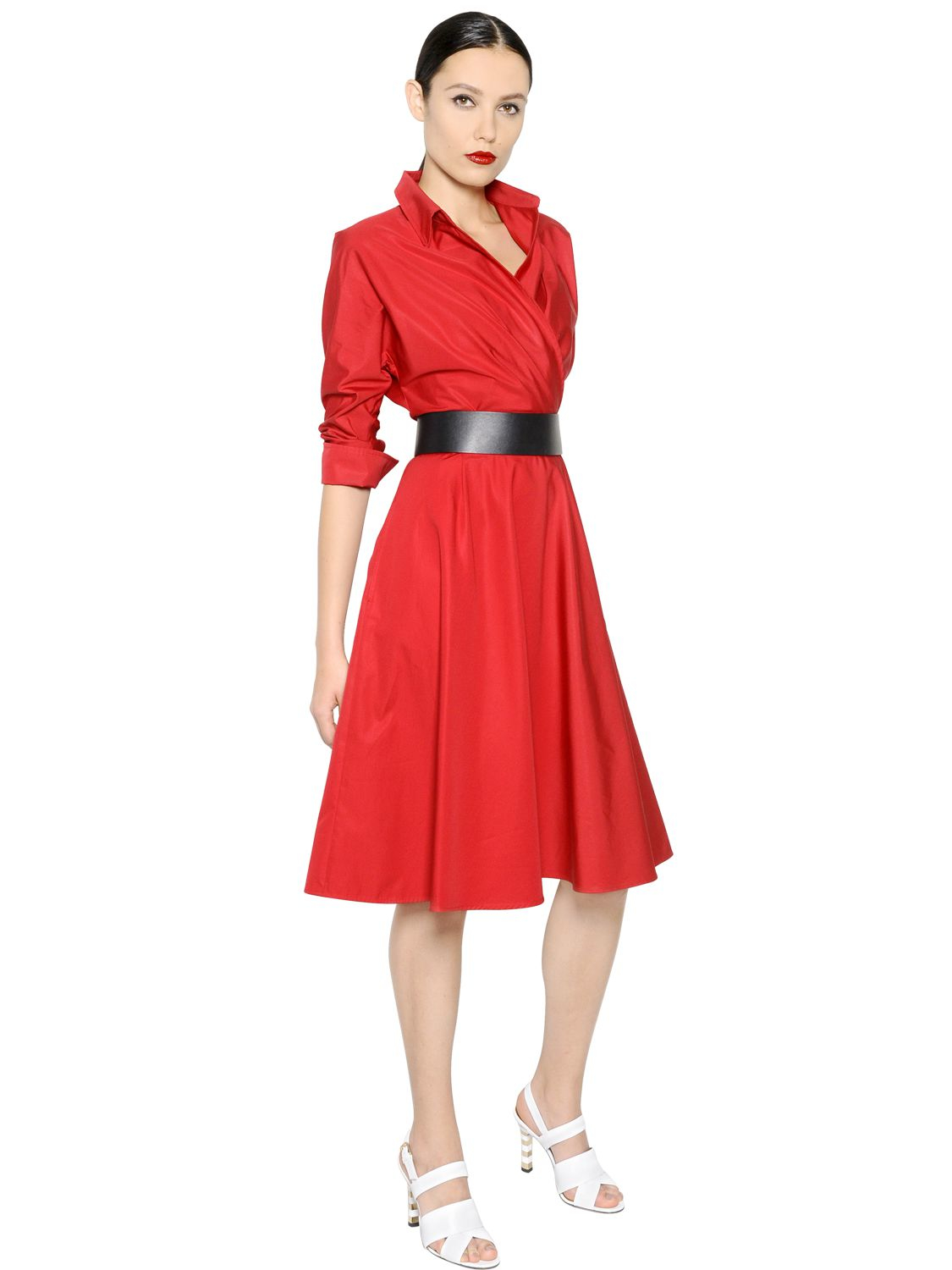 Lyst - Max Mara Cotton Poplin Wrap Dress in Red
