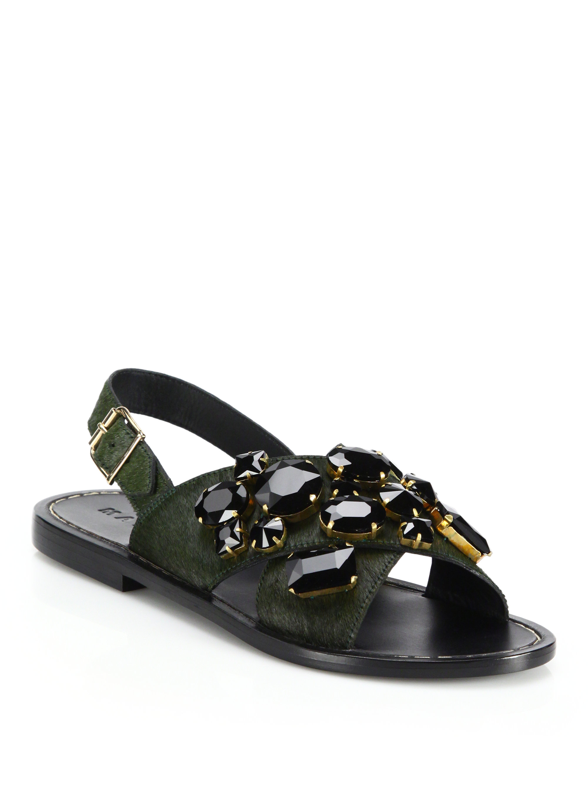 Lyst - Marni Jeweled Calf Hair Crisscross Sandals in Green