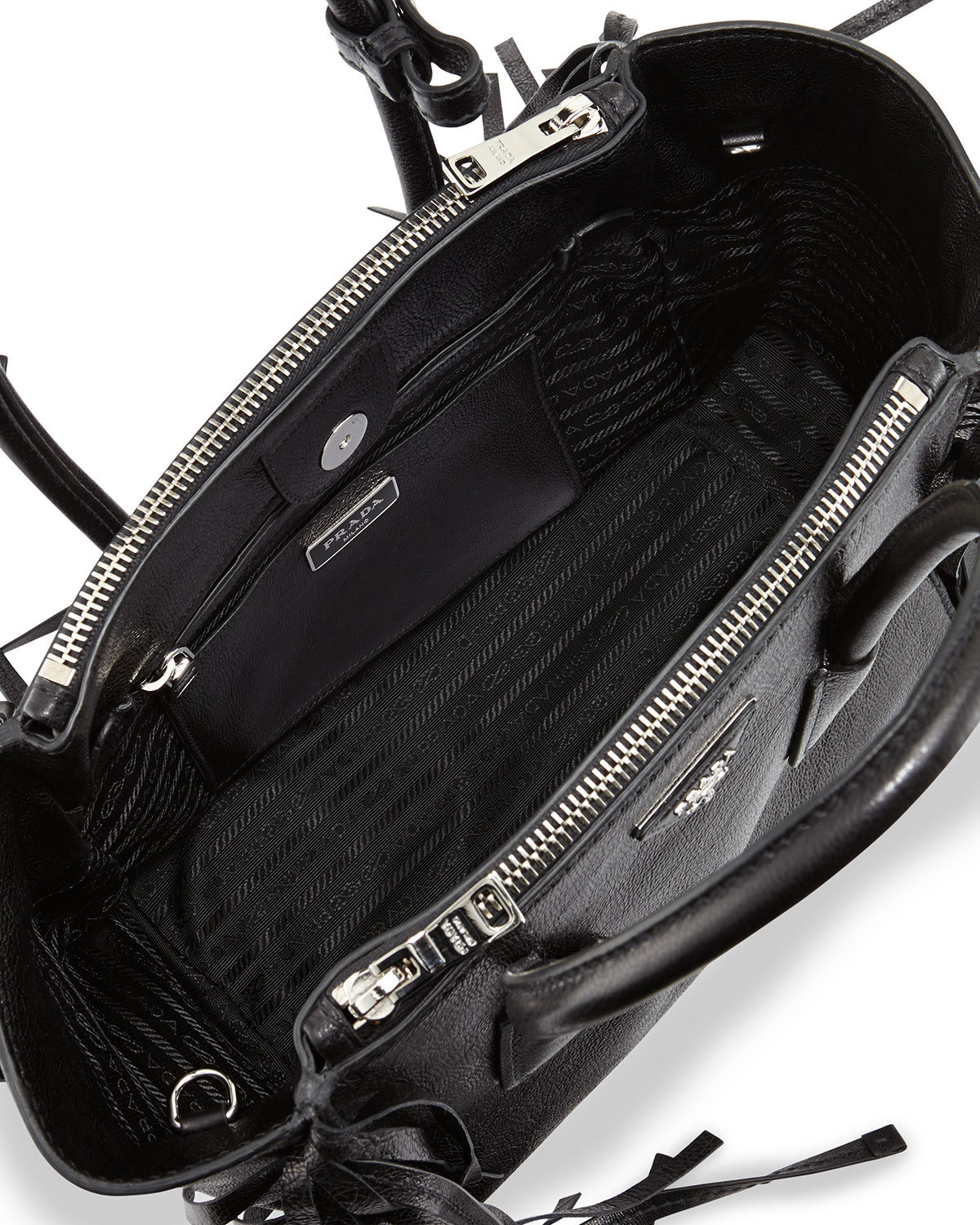Prada Glace Calf Twin Pocket Tote Bag in Black | Lyst