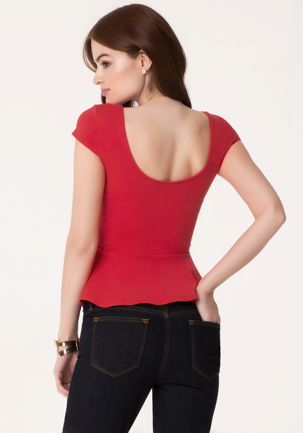 Lyst - Bebe Cap Sleeve Peplum Top in Red
