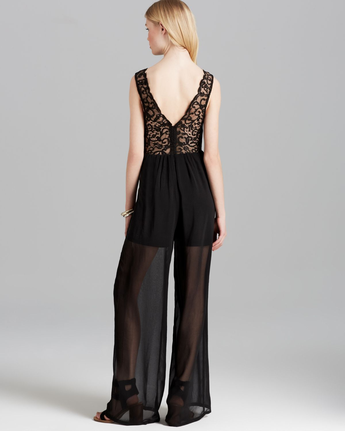 Lyst Alythea Jumpsuit Sheer Leg In Black