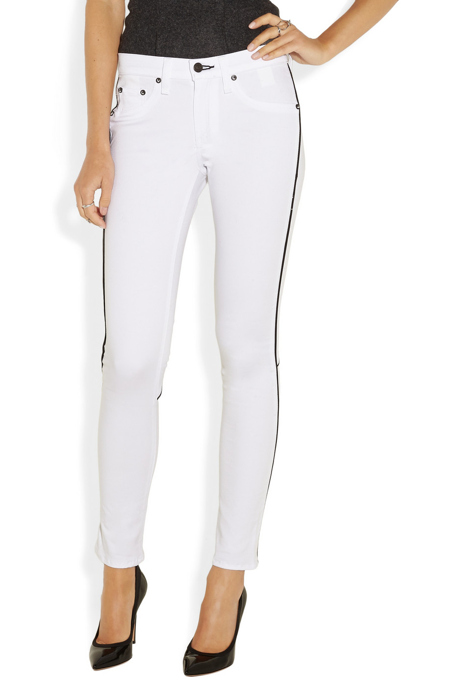 Lyst - Rag & bone The Bomber Leathertrimmed Midrise Skinny Jeans in White