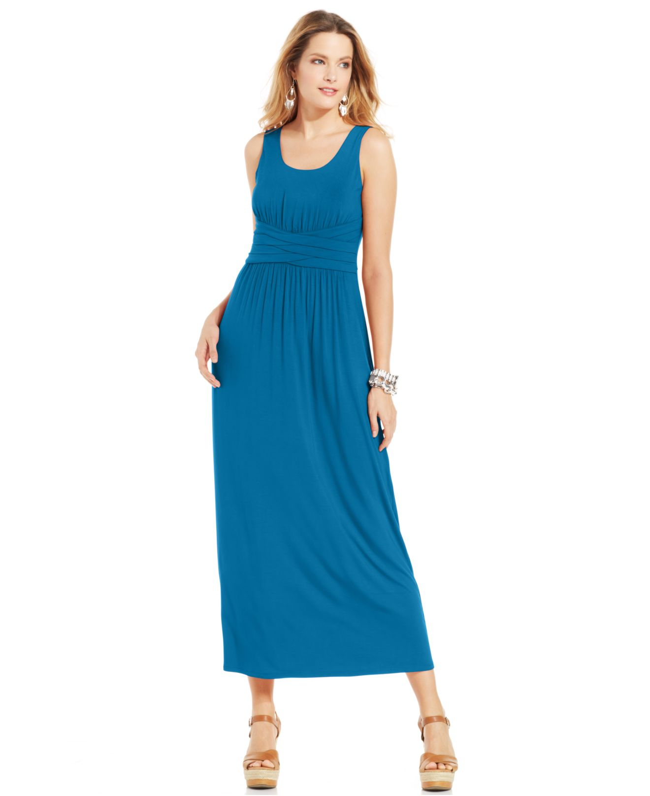 Spense Petite Empirewaist Solid Maxi Dress in Blue Lyst