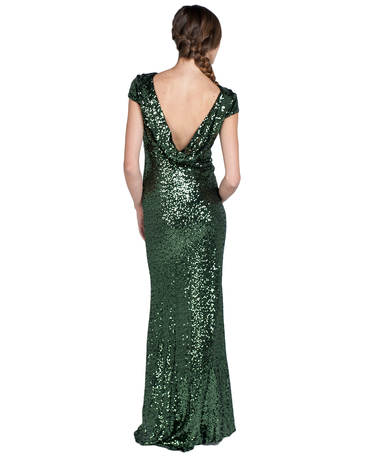 Badgley Mischka Cap Sleeve Sequin Cowl Back Gown In Green Lyst 2794