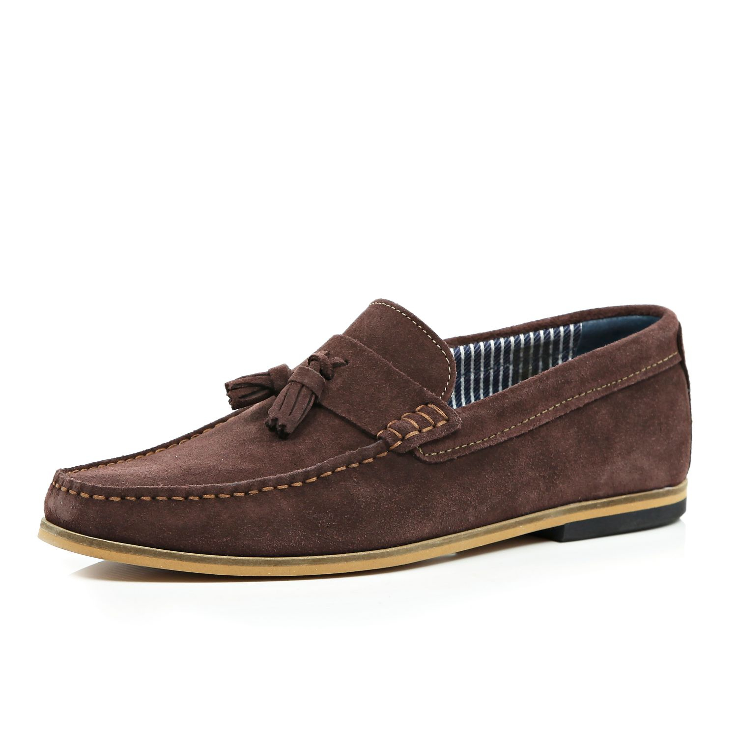 River island Brown Suede Tassel Loafers in Brown for Men | Lyst