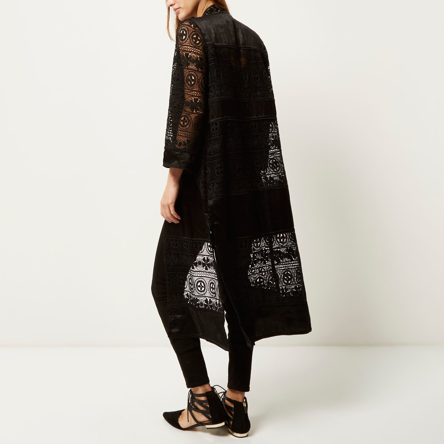 Lyst River Island Black Lace Embellished Kimono in Black