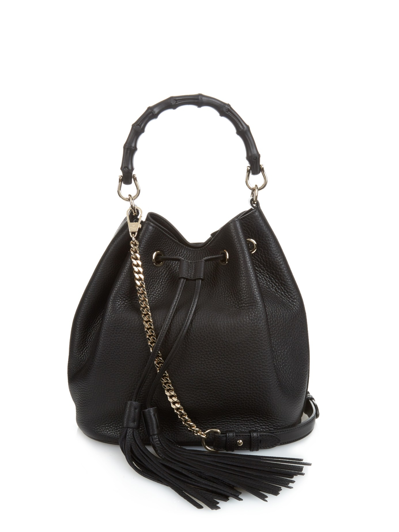 Gucci Bamboo Leather Bucket Bag in Black - Lyst