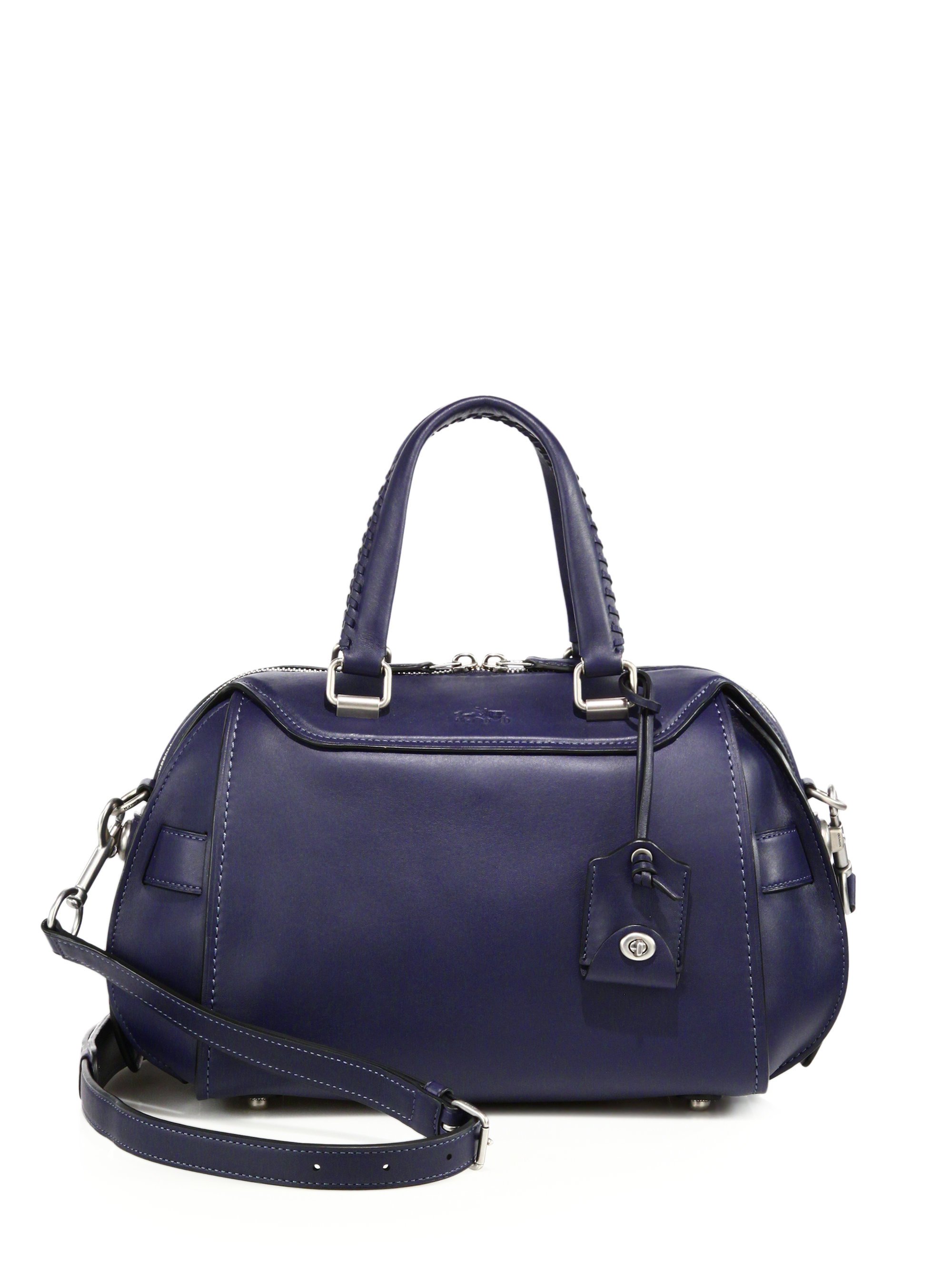 navy blue and white coach purse