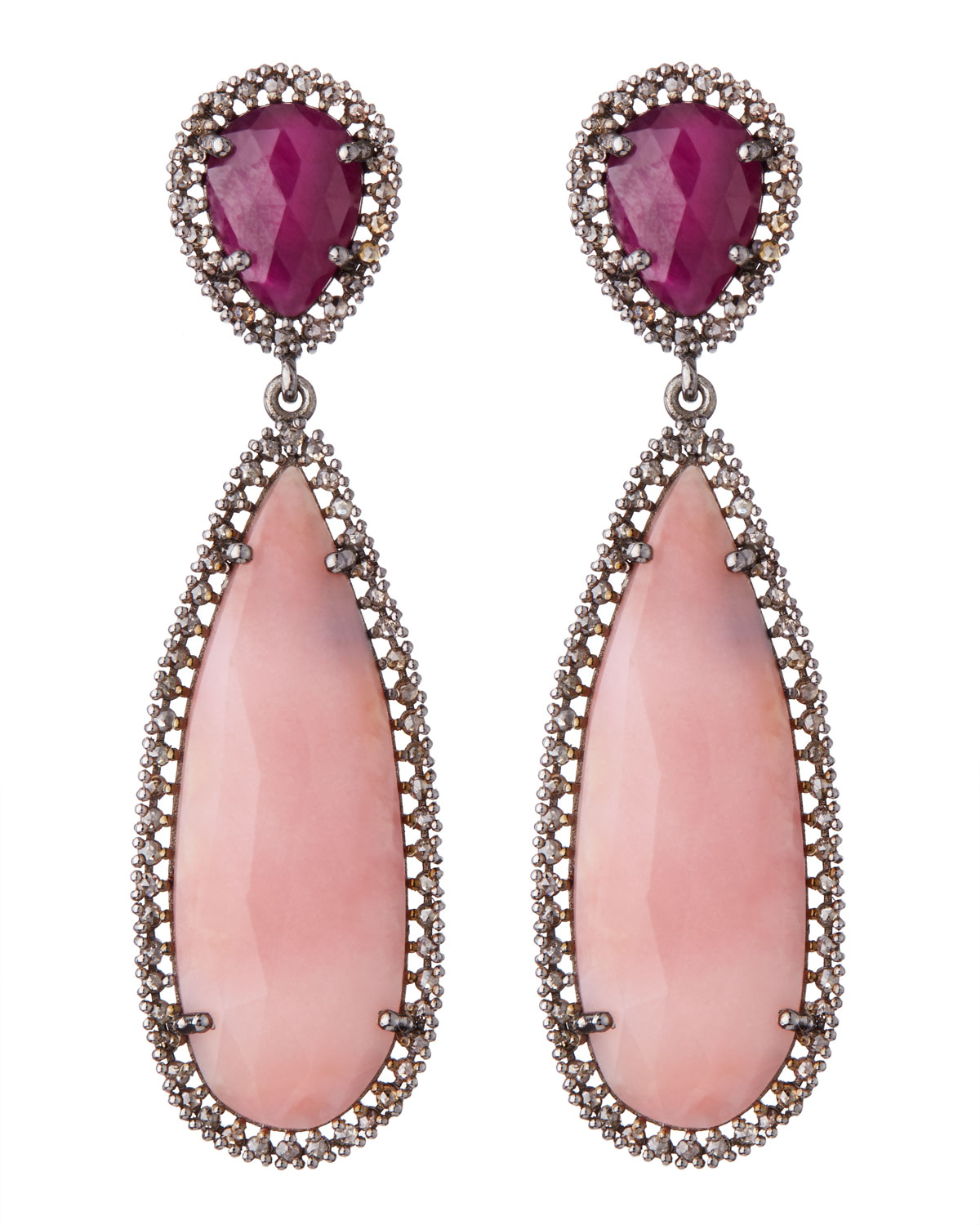 Lyst Bavna Pink Opal Ruby Teardrop Earrings In Gallery