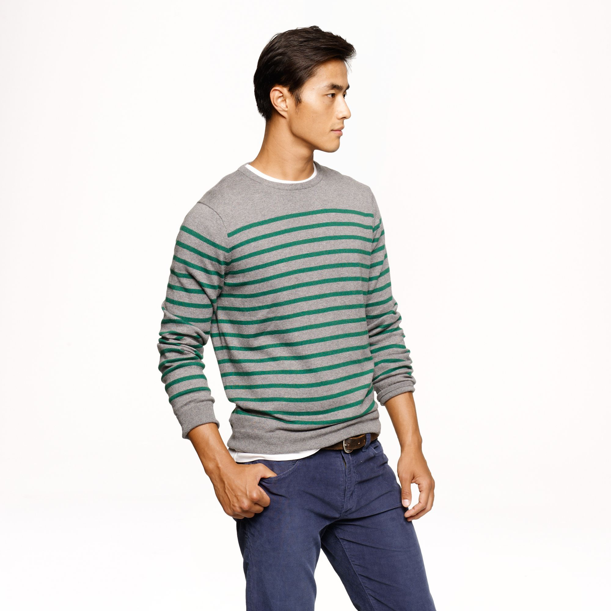 J.crew Cotton-cashmere Sweater In Autumn Pine Stripe in Green for Men ...