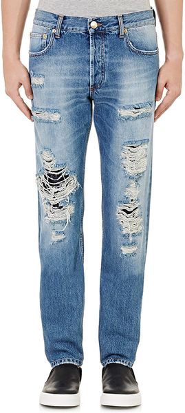Alexander Mcqueen Distressed Denim Jeans-blue Size 48 Eu in Blue for Men | Lyst