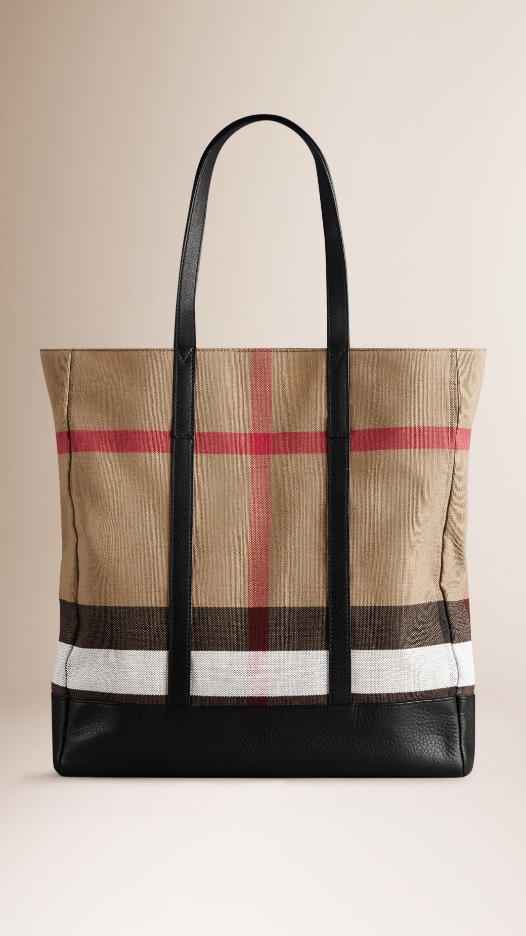 Lyst - Burberry Small Canvas Check And Leather Tote Bag in Black for Men