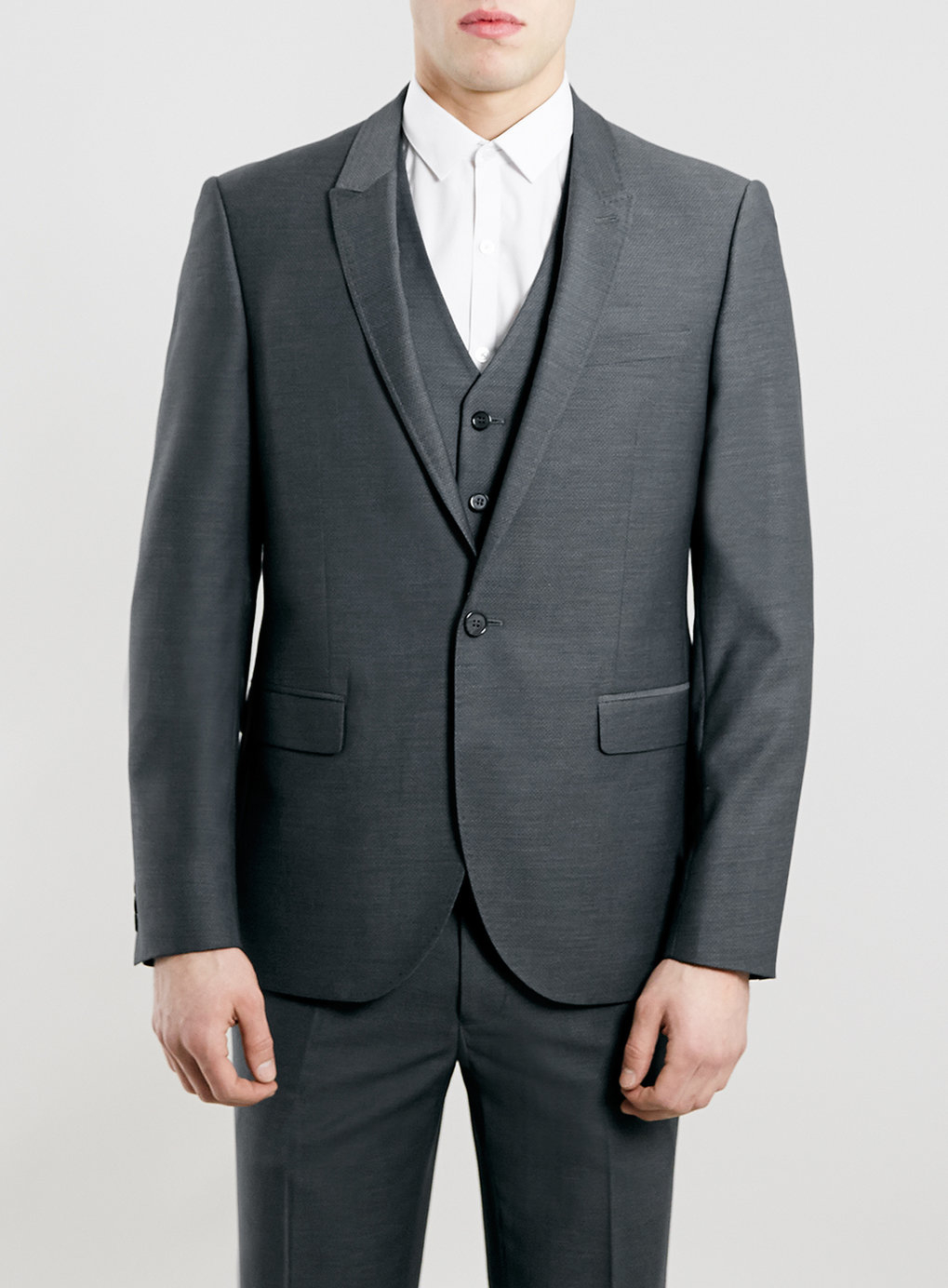 Topman Grey Diamond Texture Slim Fit Suit Jacket in Gray for Men (Mid