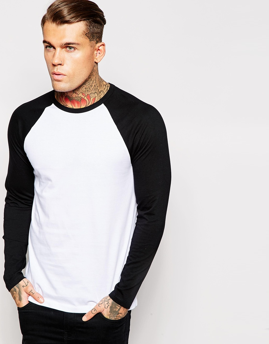 Asos Long Sleeve T-shirt With Contrast Raglan Sleeves in Black for Men ...