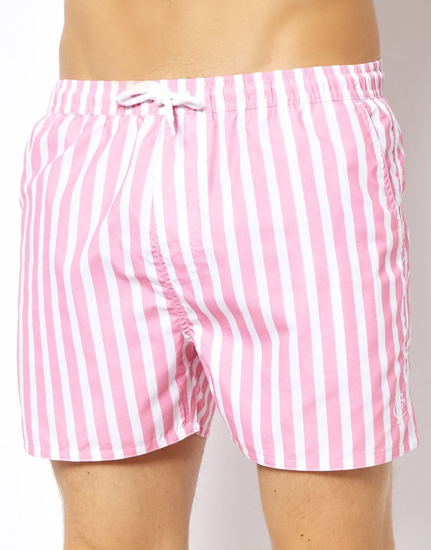 Lyst French Connection Candy Stripe Swim Shorts in Pink for Men