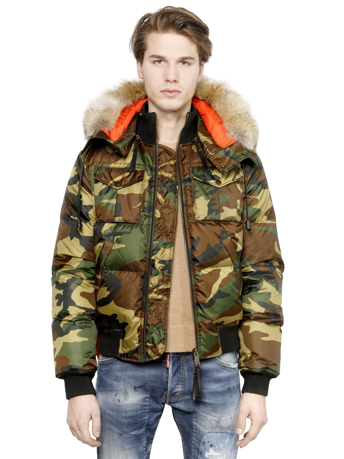 Lyst - Dsquared² Camouflage Hooded Nylon Down Jacket in Green for Men
