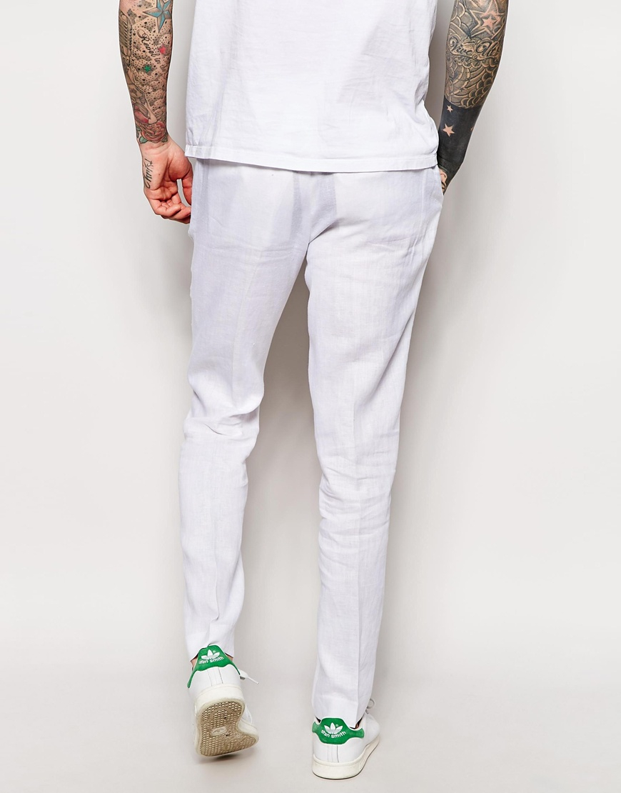 ASOS Slim Fit Suit Pants In 100% Linen in White for Men - Lyst