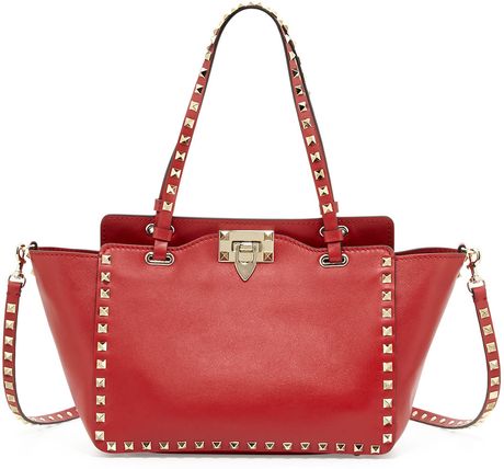 Valentino Rockstud Mini Tote Bag in Red | Lyst