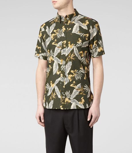 Allsaints Oaha Short Sleeved Shirt in Khaki for Men (khaki base) | Lyst