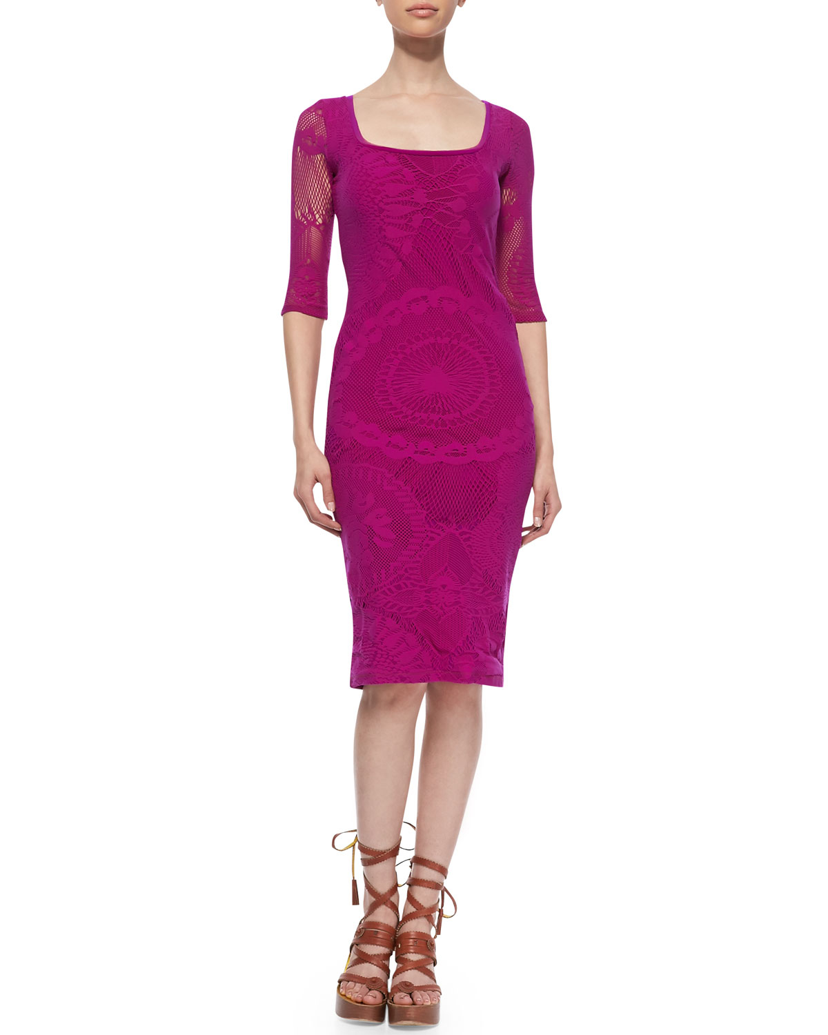 Lyst - Jean paul gaultier 3/4-sleeve Lace Sheath Dress in Purple