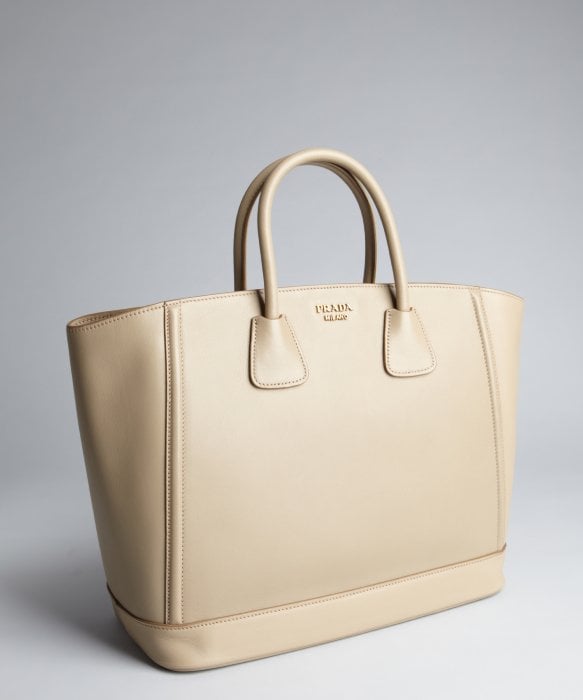 Prada Grey Leather Large Top Handle Bag in Beige (grey) | Lyst  