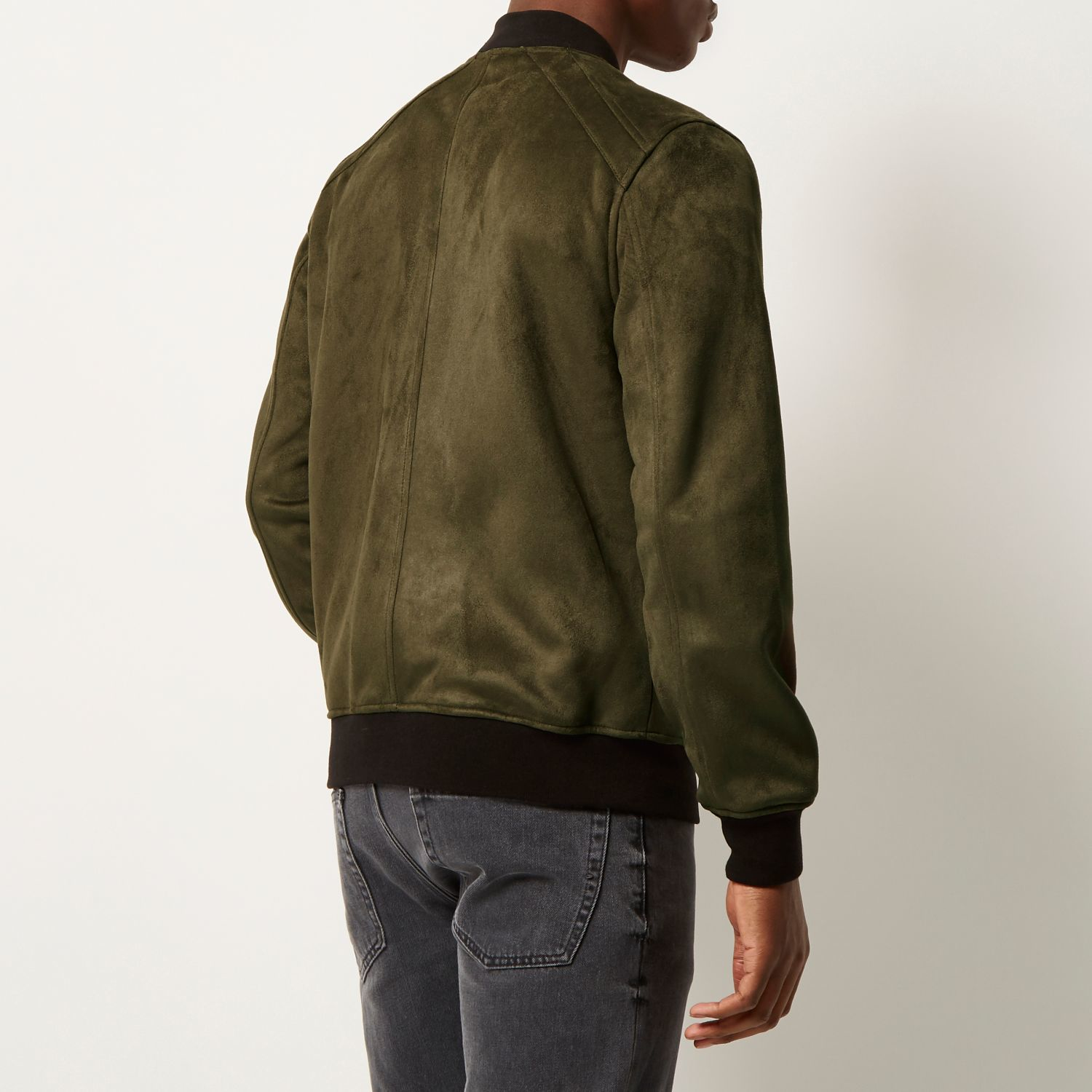River Island Khaki Faux Suede Bomber Jacket in Green for Men Lyst