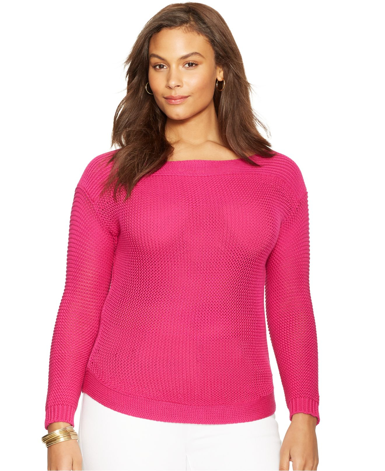 Lyst - Lauren by ralph lauren Plus Size Boat-Neck Sweater in Pink