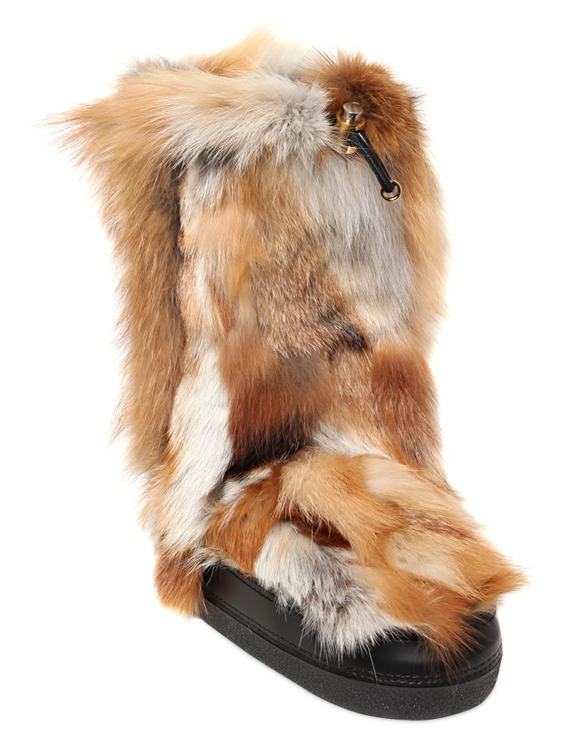 Lyst - Chloé Fox Fur Snow Boots in Natural
