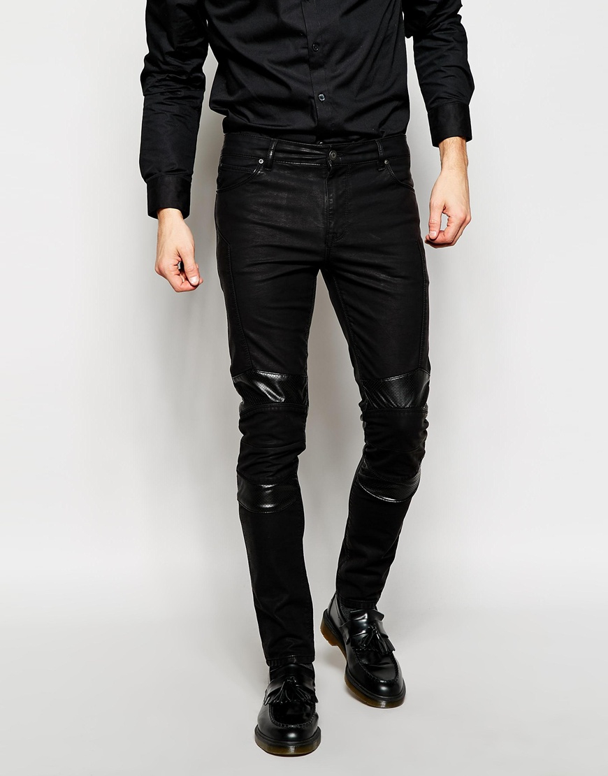 Asos Super Skinny Jeans In Leather Look In Black For Men Lyst 