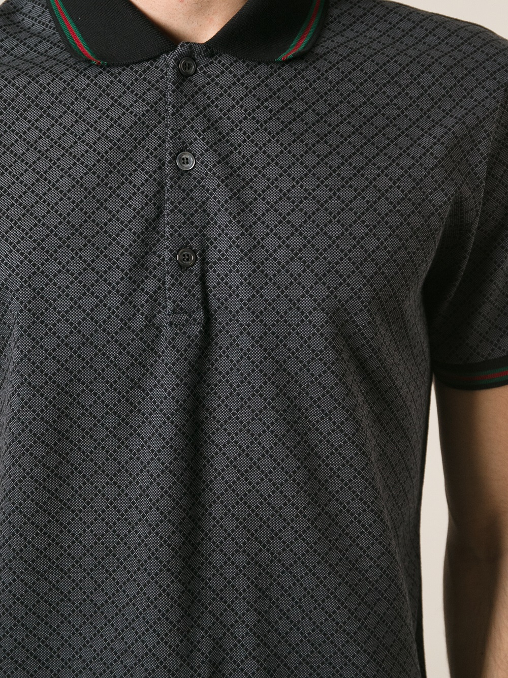 Lyst Gucci Diamond Pattern Polo Shirt in Gray for Men